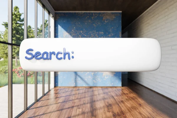 Search Box Tekst Zweven Lucht Luxe Loft Appartement Met Raam — Stockfoto