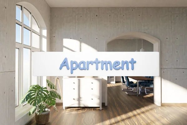 Apartamento Caixa Pesquisa Texto Flutuando Luxuoso Apartamento Loft Com Janela — Fotografia de Stock