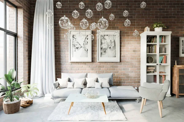Luxuriöse Wohnung Mit Deckenhohen Fenstern Und Panoramablick Moderne Minimalistische Inneneinrichtung Stockbild