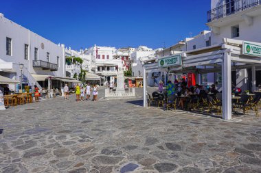 Yunanistan 'da Mykonos' un Manzarası ve Manzarası