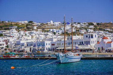 Yunanistan 'da Mykonos' un Manzarası ve Manzarası