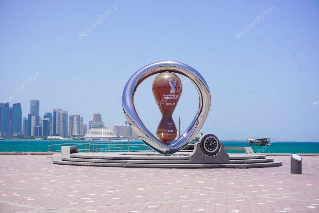2022 FIFA World Cup countdown clock on Doha's corniche In Doha, Qatar