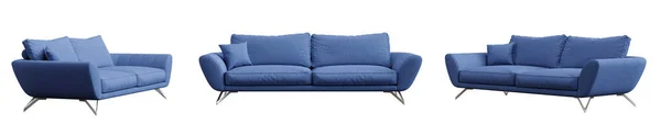 クリッピングパスが含まれている白い背景に隔離された青いソファのセットが含まれています 3Dレンダリング — ストック写真