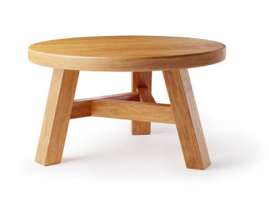 Kısa kahve masası ya da beyaz arka planda izole edilmiş dışkı. Kırpma yolu dahil. 3 Boyutlu Hazırlama.