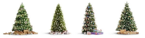 Set Von Weihnachtsbäumen Isoliert Auf Weißem Hintergrund Renderer — Stockfoto