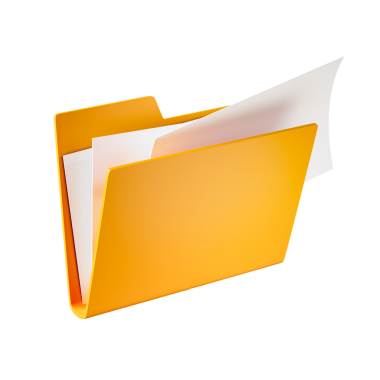 Şeffaf arkaplanda izole edilmiş içinde kağıt olan sarı dosya klasörü simgesi. 3 Boyutlu Hazırlama.