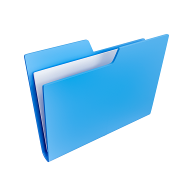 Şeffaf arkaplanda izole edilmiş, içinde kağıt olan mavi dosya klasörü simgesi. 3 Boyutlu Hazırlama.