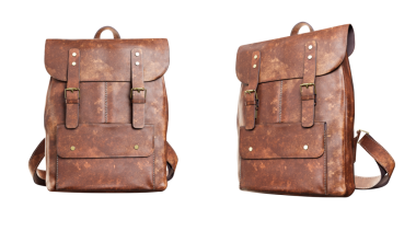 Deri sırt çantası şeffaf arkaplanda izole edilmiş. 3 Boyutlu Hazırlama.