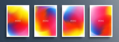 Soyut renk eğilimli, parlak, çok renkli arka planlar. Broşürler, posterler, el ilanları ve kapaklar için canlı renkli grafik şablonları koleksiyonu. Vektör illüstrasyonu.