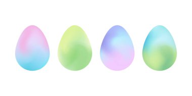 Bulanık renk eğimli Paskalya yumurtaları. Bayram grafik tasarımın için renkli bir Paskalya koleksiyonu. Vektör illüstrasyonu.