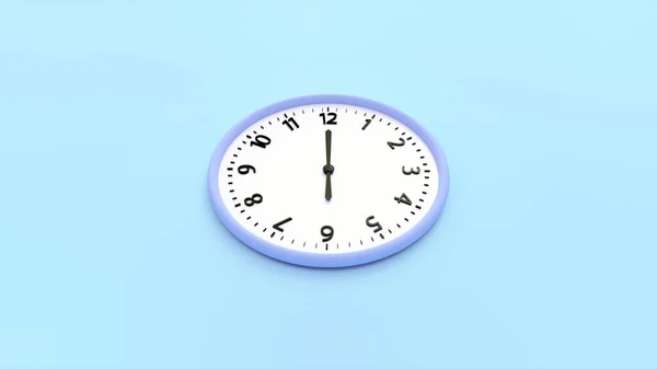 青色の背景にライトブルーの壁時計 時間の概念 3Dレンダリング トップ表示 — ストック写真