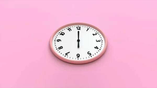 粉红背景上的粉红墙时钟 时间概念 3D渲染 顶视图 — 图库照片