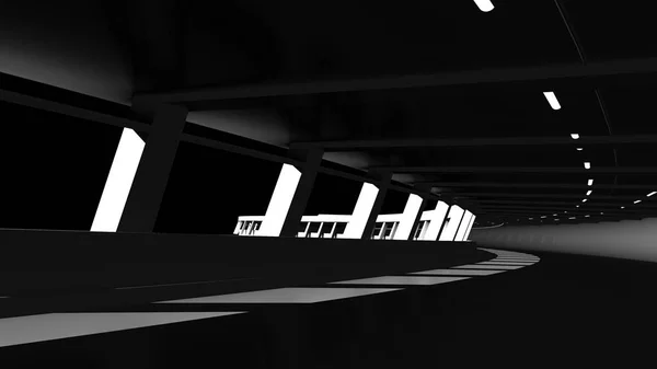 未来建築の背景 空の廊下 3Dレンダリング図です 抽象的な現代建築の背景 未来的な廊下 — ストック写真