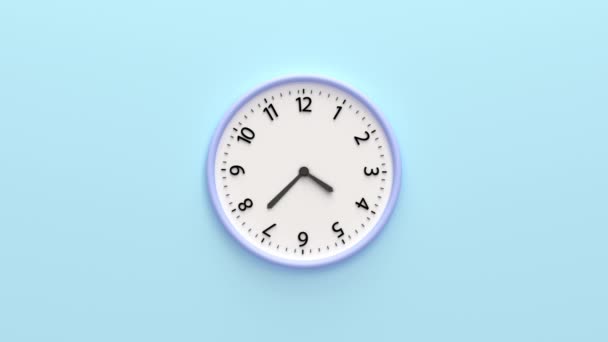 Primer Plano Reloj Pared Blanco Aislado Sobre Fondo Azul Ilustración — Vídeo de stock