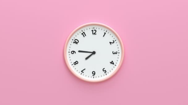 Closeup Horloge Murale Blanche Isolée Sur Fond Rose Illustration Rendu — Video