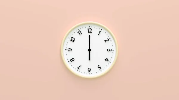 Clock face wall with time and number isolated on color background. Clock Face hanging on the wall. Copy space and central composition. 3d render illustration.