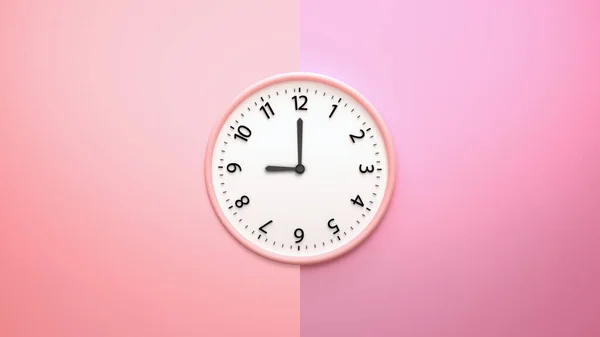 パステルカラーの背景にホワイトクロック ピンクとピンクの背景に白い壁の時計 最小限のコンセプト ピンクの背景に白い壁の時計の3Dレンダリング — ストック写真