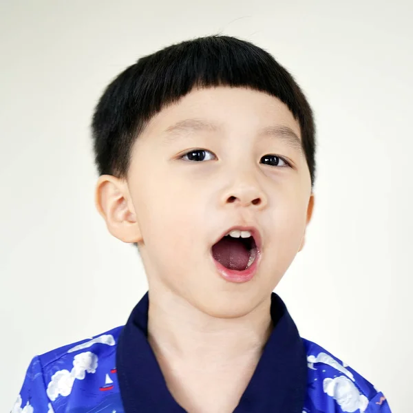 子供のクローズアップ肖像画 面白い子ね ポートレートキッドボーイヘアスタイル ポートレートアジアの少年モデル ストックフォト