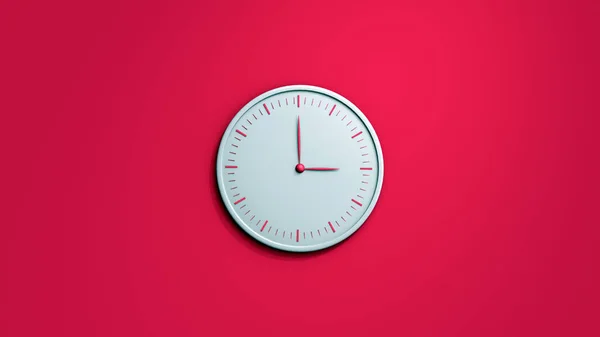 Reloj Pared Blanco Aislado Sobre Fondo Rojo Ilustración Representación Reloj — Foto de Stock
