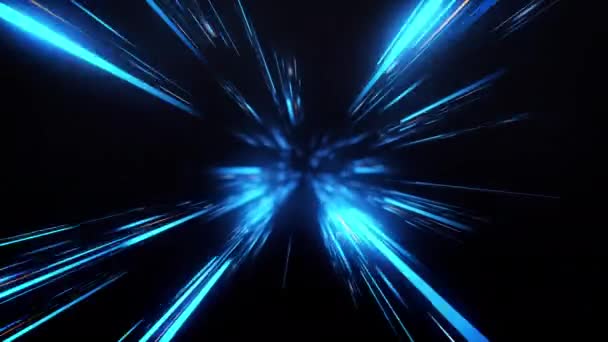 Arka Planda Zaman Eğriliği Olan Mavi Parlak Işık Işınları Mavi — Stok video