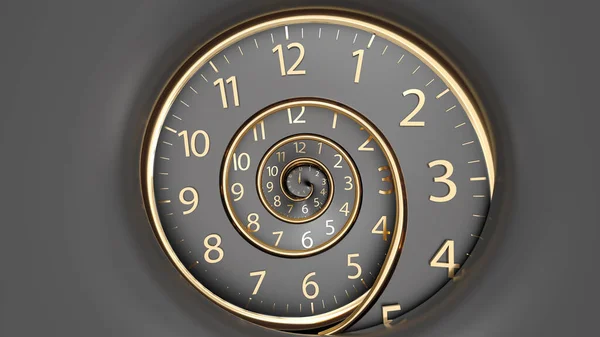 Nieskończony Czas Złoty Stary Zegar Mody Cyframi Abstrakcyjny Efekt Spirali — Zdjęcie stockowe