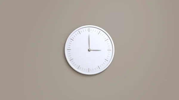 墙上的钟 白色的壁钟在灰色的背景上隔离 墙上挂着白墙钟 时间概念 复制空间和中心构图 3D渲染说明 — 图库照片