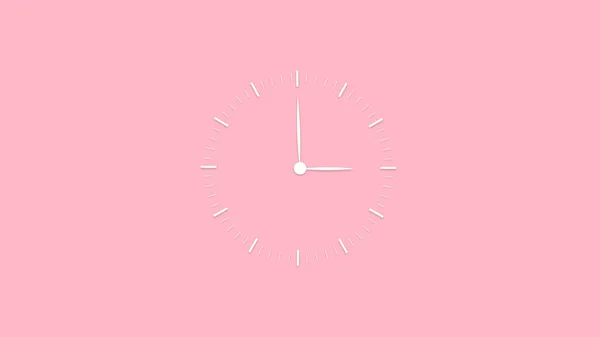 粉色背景上的空白时钟 墙上钟表的最小设计 时钟手放在粉刷过的墙上 定时报时钟 最小时间概念 3D渲染说明 — 图库照片