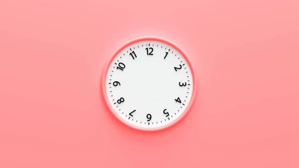 ピンクの背景に時計の顔 ピンクの背景に隔離された白い壁の時計 白い壁の時計が壁にかかっている 時間概念 コピースペースと中央の組成 3Dレンダリング図 ストックフォト