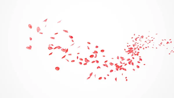 赤いバラの花びらが白い背景で空中を飛ぶ 赤いバラの花びら風の中を流れる白い背景に隔離された 要旨白地に曲線上に赤い葉の花を咲かせます 3Dレンダリング ストック写真