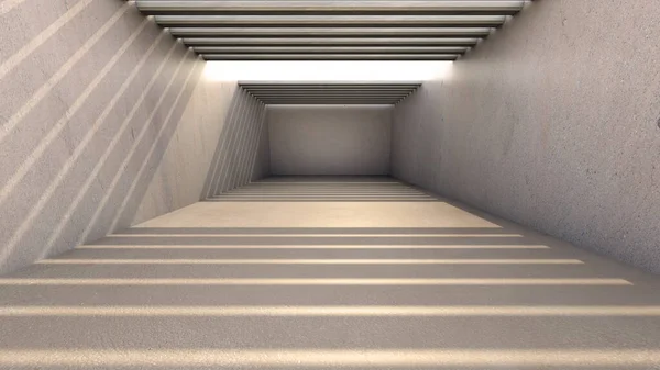 抽象的な現代建築の背景 空のオープンスペースのインテリア 影と壁や床を囲む空のセメントコンクリート 高解像度パースペクティブ回廊ホールトンネル背景 3Dレンダリング ロイヤリティフリーのストック画像