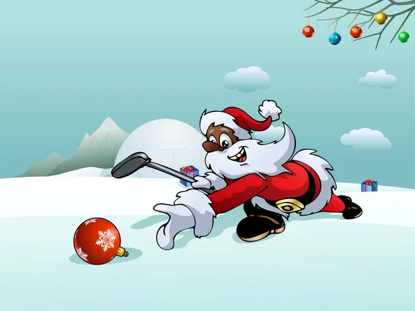 Illustration Black Santa Play Xmas Ball Winter Background — Stock Photo, Image