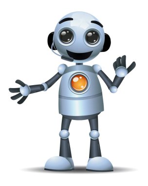 İzole edilmiş beyaz arka planda küçük bir robot işçi hizmet merkezinin 3 boyutlu çizimi