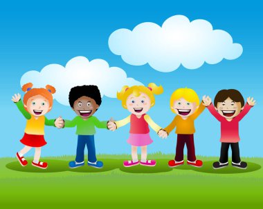 Doğada yaşayan renkli çocukların çok kültürlü bir örneği.