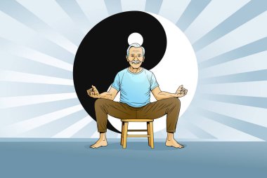 60 yıllık sandalyede son sınıf bir erkek yogasının çizimi.