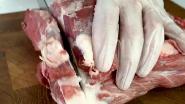 Chef Cut Quality Raw Meat Sharp Knife Steak Cooking Preparation — Wideo stockowe