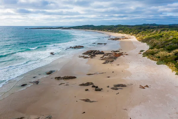 stock image Drone aerial photograph of waves and a white sandy beach on King Island in Tasmania in Australia