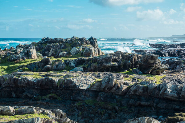 Фотография сурового мемориального побережья Катараки на острове Кинг в Бассовом проливе Тасмании