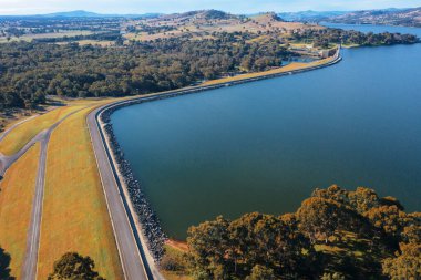 Drone aerial photograph of Lake Hume near Albury in regional Victoria in Australia clipart