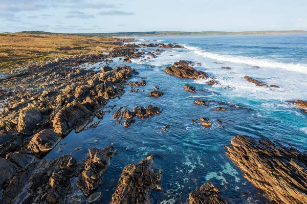 stock image Drone aerial photograph of the rugged coastline at Stokes Point on King Island in Tasmania in Australia