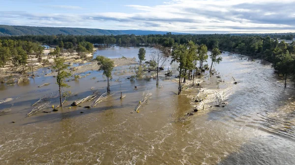 Drone Flygfoto Allvarliga Översvämningar Nepean River Och Översvämning Slätten Penrith — Stockfoto