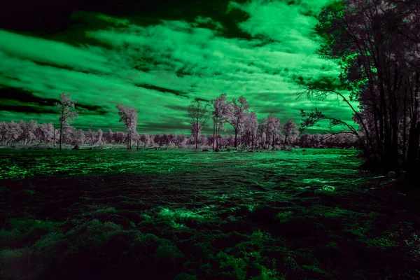 Infrared Photograph Flooding Nepean River Great River Walk Weir Reserve — Photo