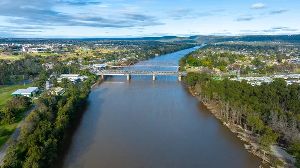 Drone Aerial Photograph Victoria Bridge Nepean River Flooding Penrith New — Stock Photo, Image