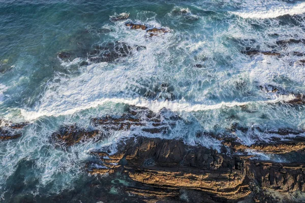 Drone Aerial Photograph Rugged Rocky Coastline Fitzmaurice Bay King Island Stock Photo