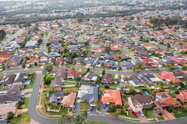 stock image Drone aerial photograph of houses and roads in the suburb of Glenmore Park in New South Wales in Australia