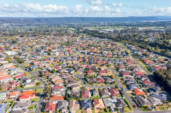 stock image Drone aerial photograph of houses and roads in the suburb of Glenmore Park in New South Wales in Australia