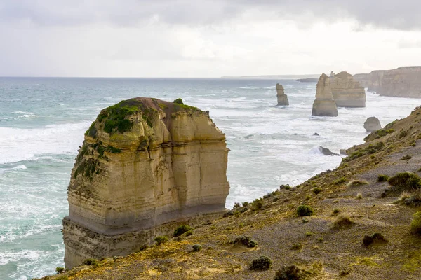 Photograph Historic Famous Apostles Limestone Rock Stacks Rugged Great Ocean — Stock Photo, Image