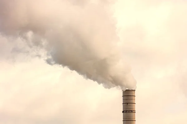 Photograph Steam Coming Chimney Grey Cloudy Sky Industrial Manufacturing Plant — Stock Photo, Image