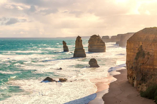 Photograph Historic Famous Apostles Limestone Rock Stacks Rugged Great Ocean Stock Image