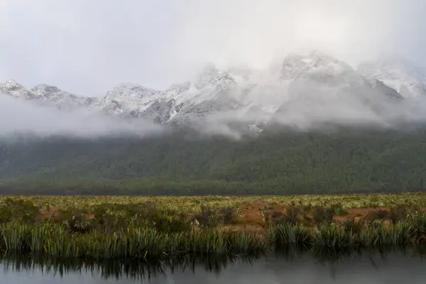 Photograph Snow Large Mountain Range Fiordland National Park South Island — Stock Photo, Image