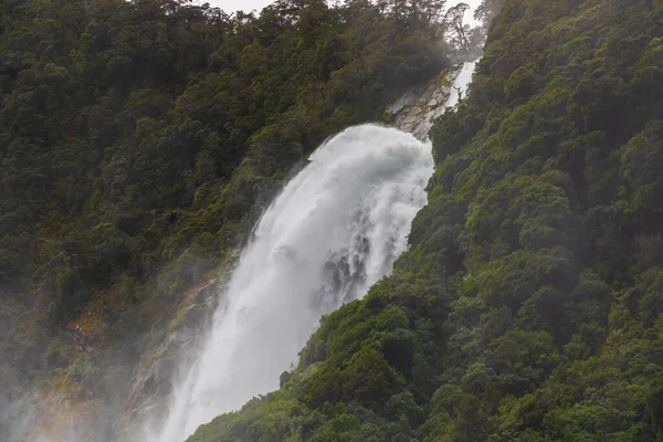 Photograph Water Falls Very Heavy Rain Cold Weather Milford Sound — Stock Photo, Image